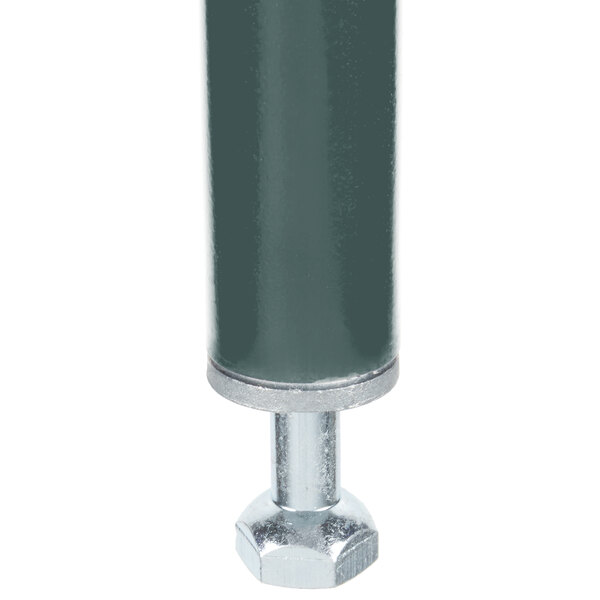 A green metal Metro Super Erecta post with a nut on top.