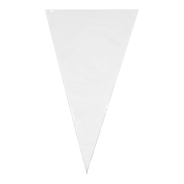 A clear, triangular plastic bag with a pointed end, shown against a white background.