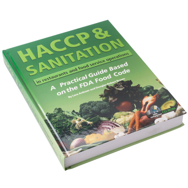 A green book with "HACCP & Sanitation" in green text.