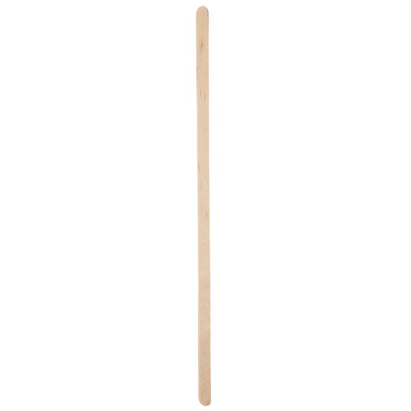 A Royal Paper eco-friendly wooden coffee stirrer with a long handle.
