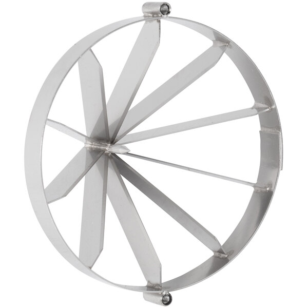 A circular metal Nemco wedge cutter blade assembly with many blades and four spokes.