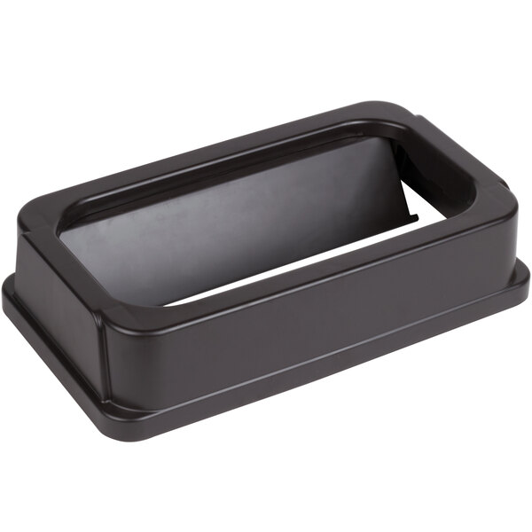 A brown rectangular Continental wall hugger trash can lid with a hole in the middle.