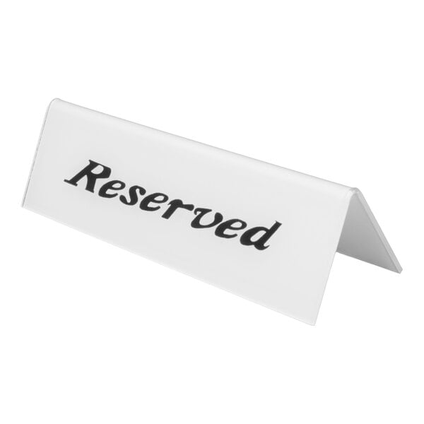 American Metalcraft 2601H 5" x 1 1/2" Heavy Weight Plastic Table Tent "Reserved" Sign - Double-Sided