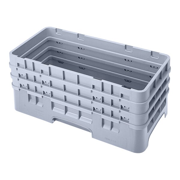 A soft gray half size open base rack with three extenders.