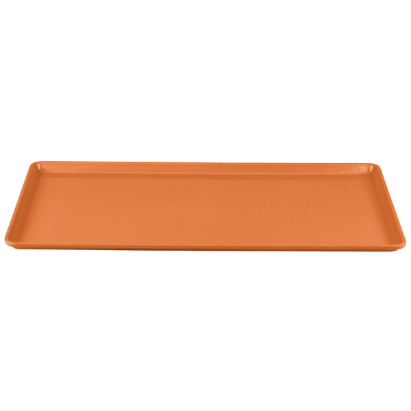 A rectangular orange Cambro dietary tray.