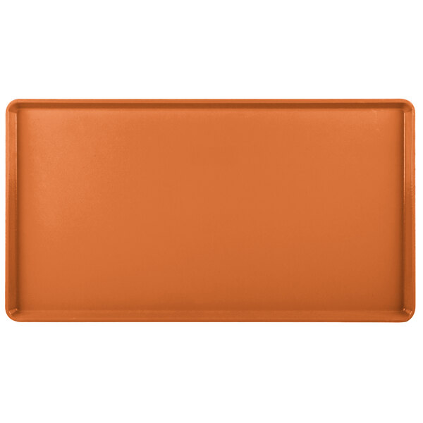 A rectangular orange Cambro dietary tray.