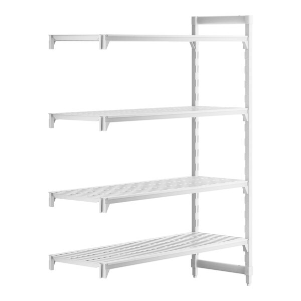 A white rectangular Cambro Camshelving® Premium Add On Unit with vented shelves.