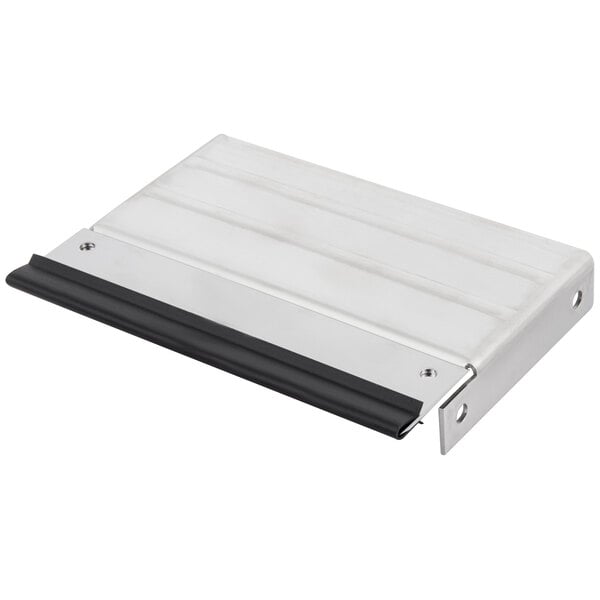 A silver metal plate with a black edge.