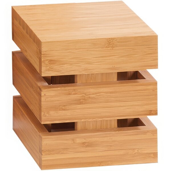A bamboo square crate riser with holes in the sides.