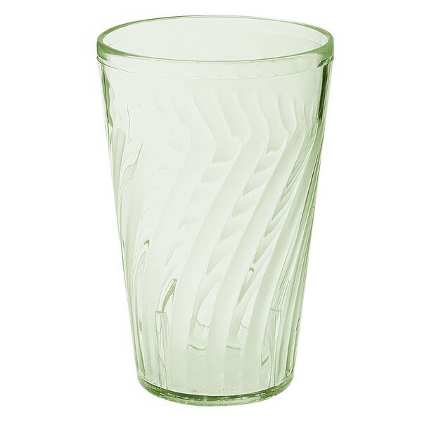 A jade green SAN plastic tumbler with a curved design.