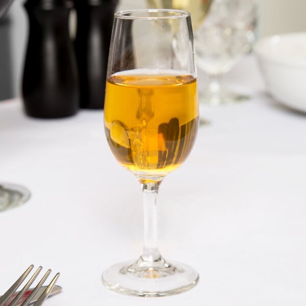 Amber colored sherry in a wine glass