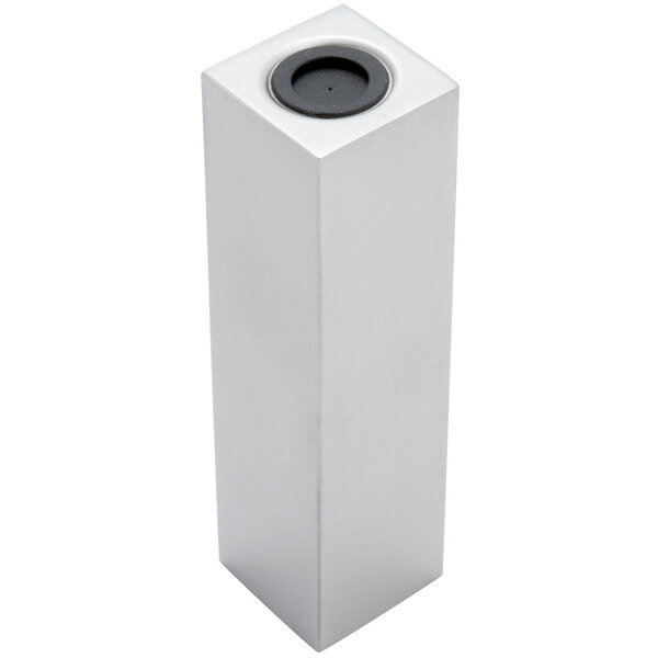 A white rectangular stainless steel salt and pepper shaker set with a black top.
