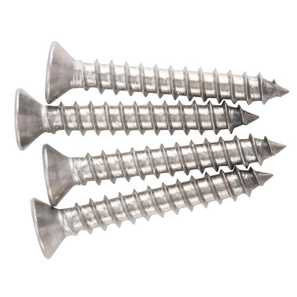 A group of screws on a white background.