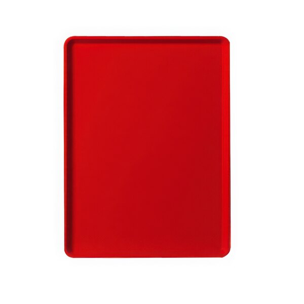 A red rectangular tray with a white background.