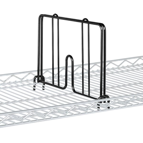 A Metro wire shelf divider with a black snap-on handle.