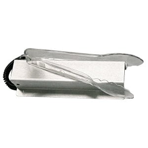 A silver plastic holder for APW Wyott 9" tongs.