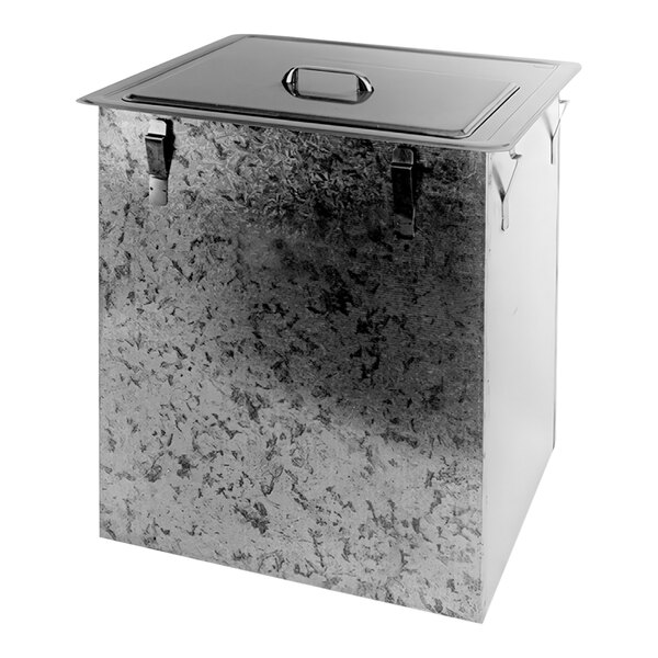 A Delfield stainless steel ice bin with a lid.