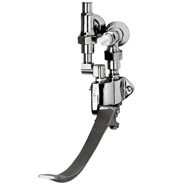 A close-up of a T&S wall mounted pedal valve with a loose key handle.