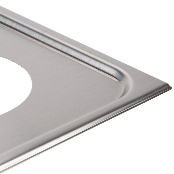 A Vollrath stainless steel steam table adapter plate with 2 holes.