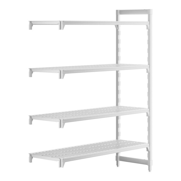 A white rectangular plastic shelf with vented shelves.