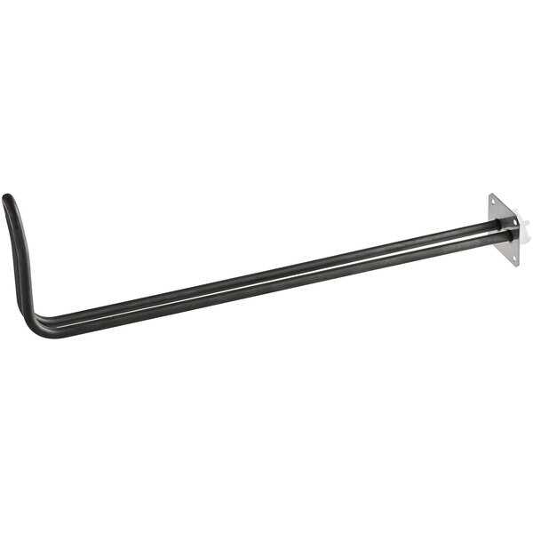 A black pair of pipes with a black metal hook on a white background.