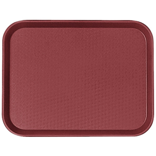 A red Cambro fast food tray on a white surface.