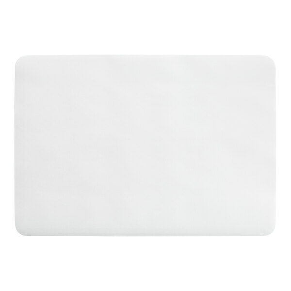 A plain white rectangular paper placemat with rounded corners.