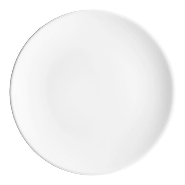 A white Acopa stoneware plate with a white background.