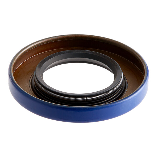 A blue and brown oil seal with a circular shape.