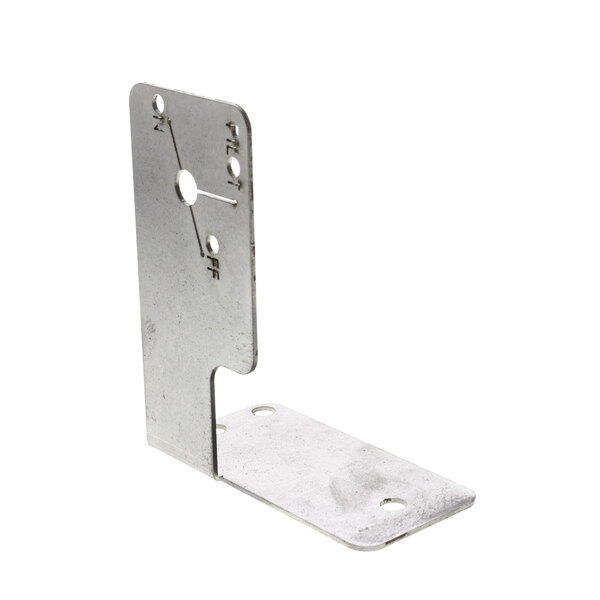 A metal Vulcan bracket with holes.