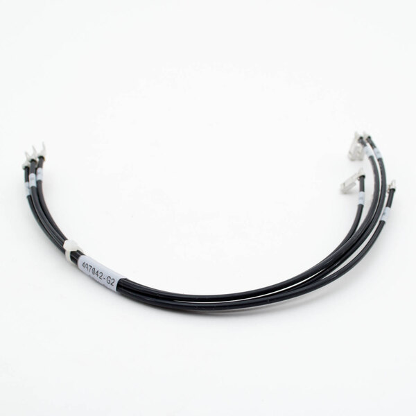 A Vulcan French plate wiring harness with black and silver electrical wires and a connector.