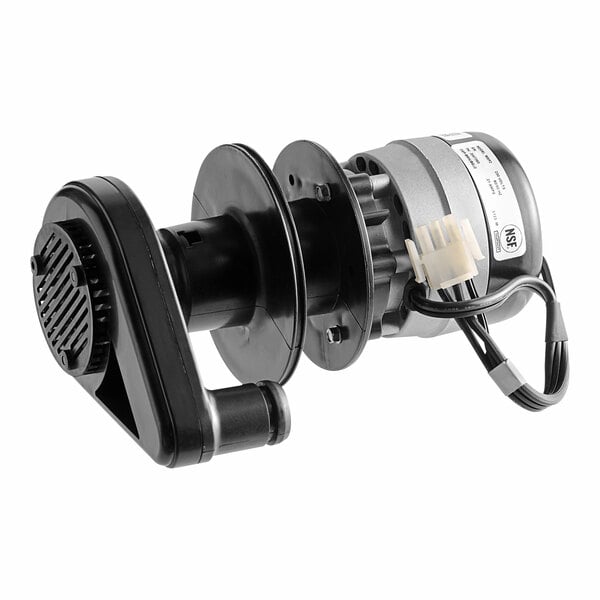 A black and white Manitowoc Ice water pump motor with a black hose.