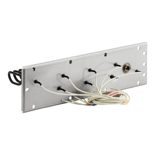 A metal heating element panel with attached wires, designed for use in Vulcan equipment.