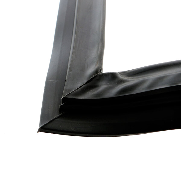 A close-up of a black rubber corner of an Anthony refrigeration gasket.