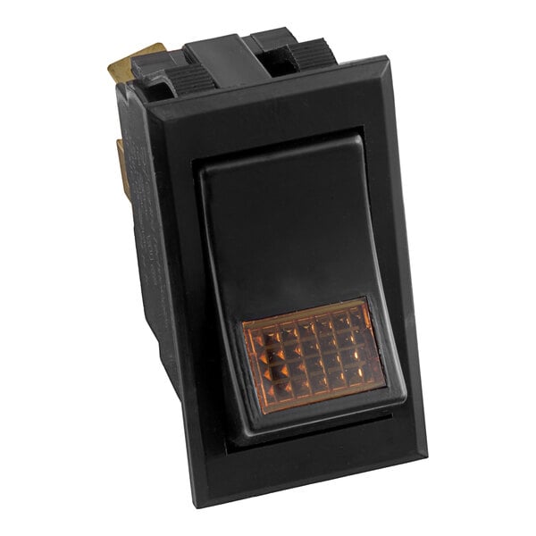 A black Hobart dishwasher on/off switch with a square light.