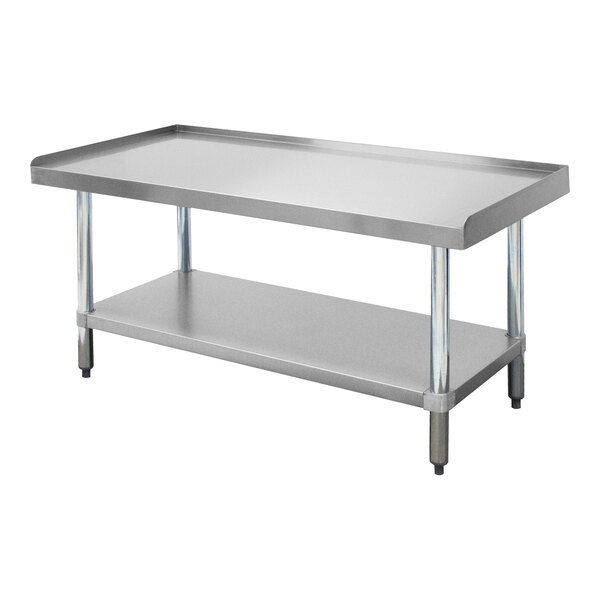 A stainless steel Advance Tabco equipment stand with a galvanized undershelf.
