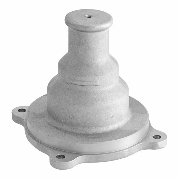 A grey metal Hobart Drive Hub with a hole in the middle and screws.