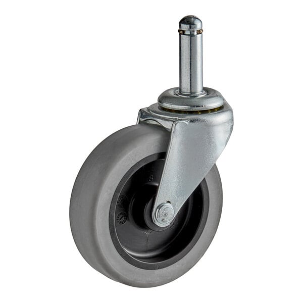 A close-up of a Hobart grey caster wheel with a metal stem.