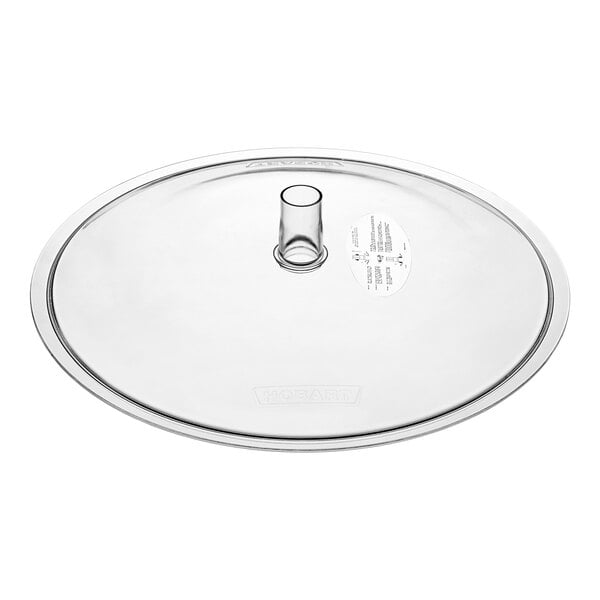 A clear lid with a metal ring for a Hobart commercial food processor.