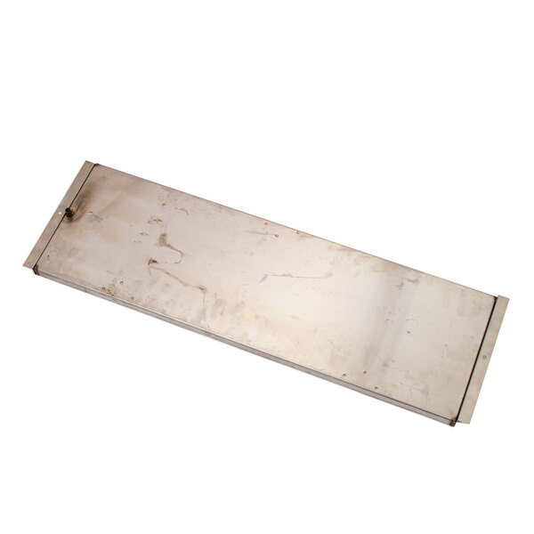 A metal drain pan assembly with a handle.