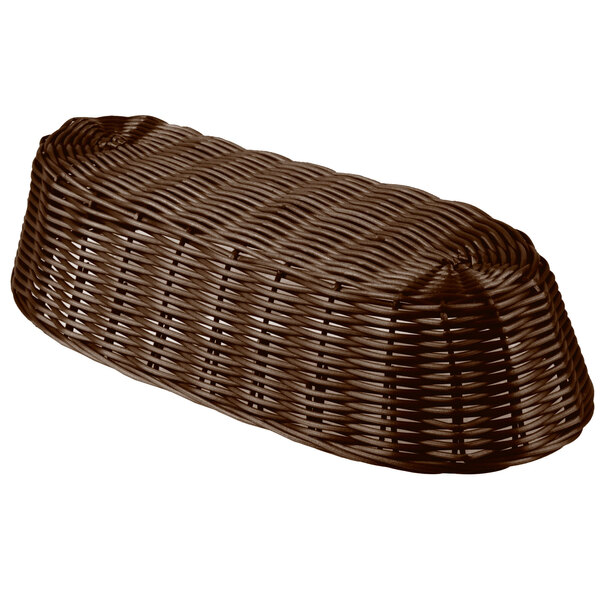 A brown woven Tablecraft rattan basket.