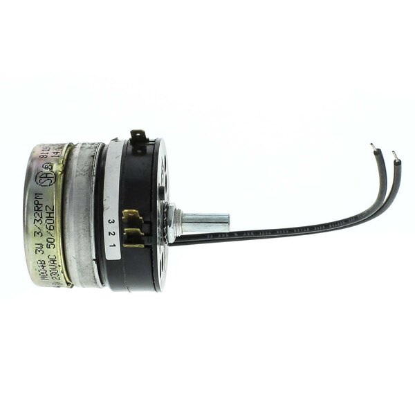 A small round electric motor with wires and a black cover.