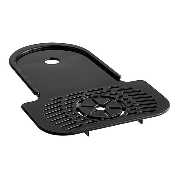 A black plastic tray with a hole in the middle.