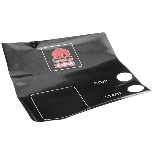 A black plastic bag with a silver and black Varimixer bear logo.