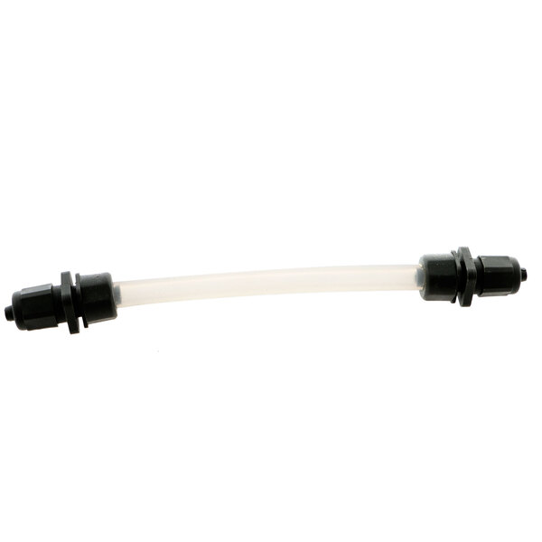 A black plastic Jet Tech tube with white fittings.