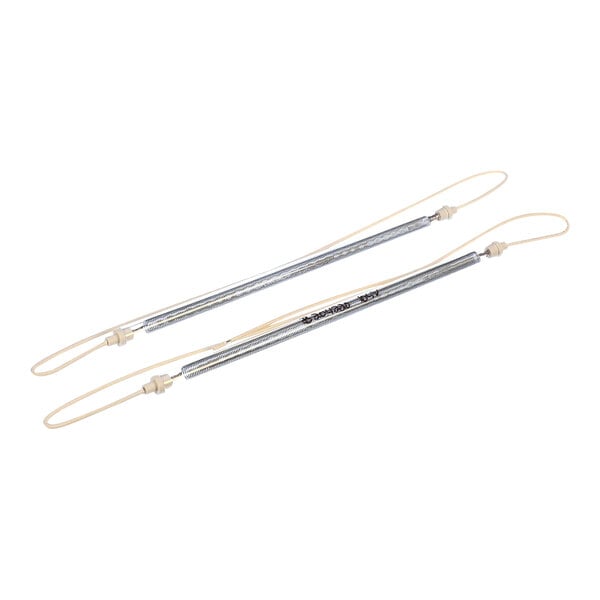 Two Vollrath heat elements with white straps on metal rods.