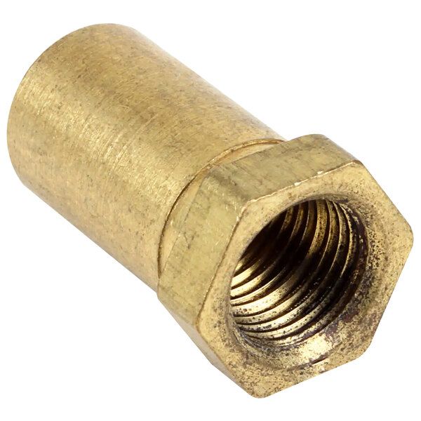 A gold brass APW Wyott burner orifice nut.