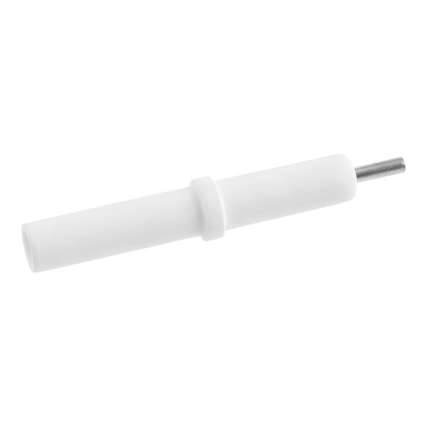 A white plastic pipe with a metal tip.