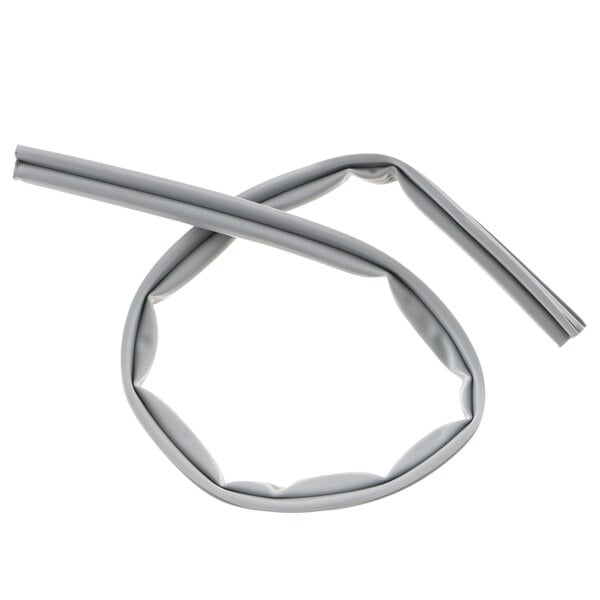 A grey rubber tube with a metal handle on it.