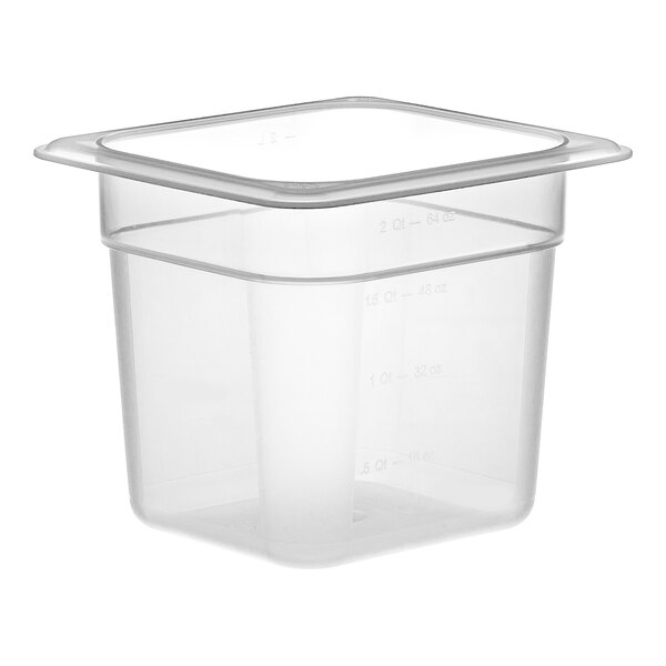 A Cambro translucent plastic food pan.